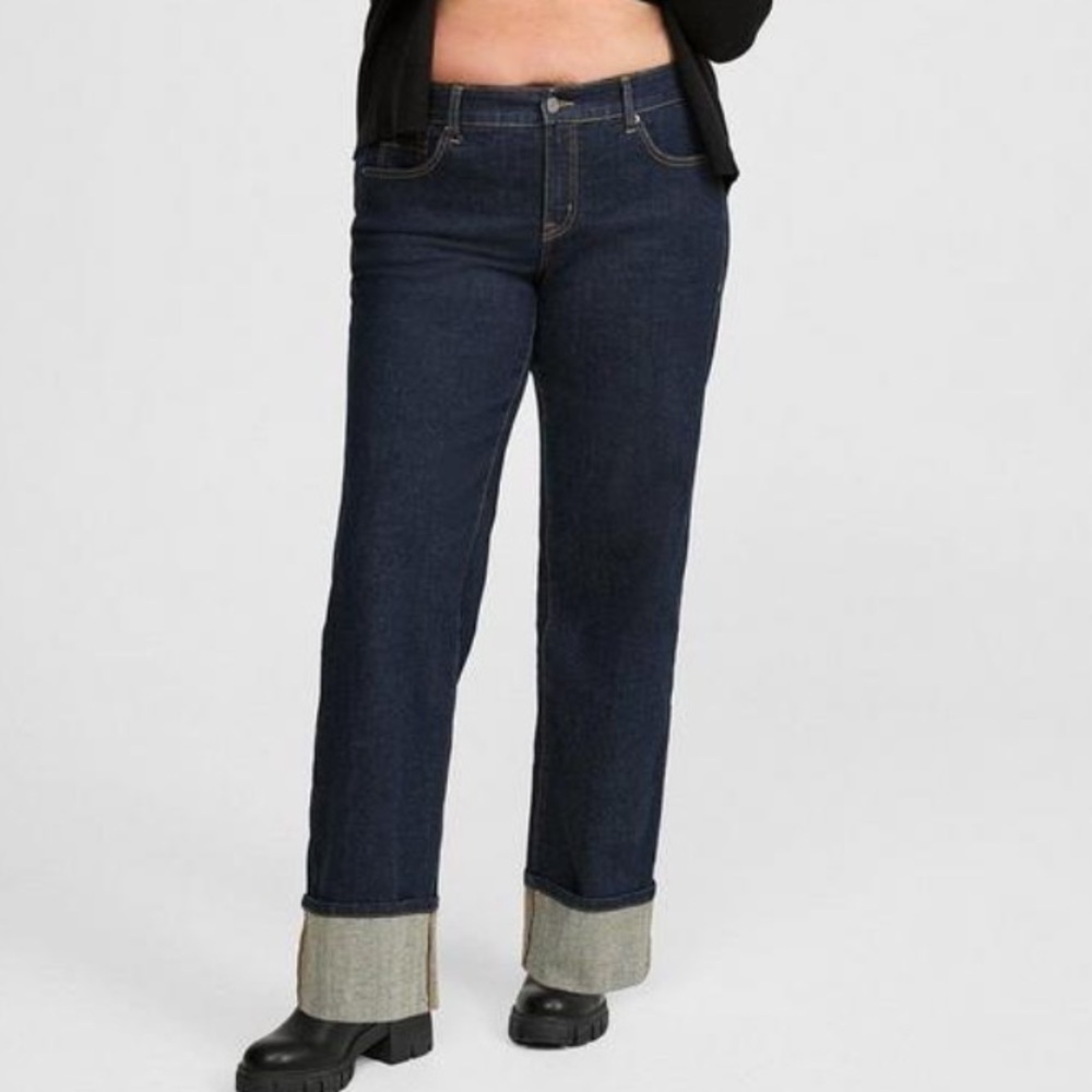 Torrid Dark Blue Straight Leg Jeans with Cuffed Hem